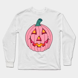 Pink Glowing Jack-O-Lantern Smiling Pumpkin Long Sleeve T-Shirt